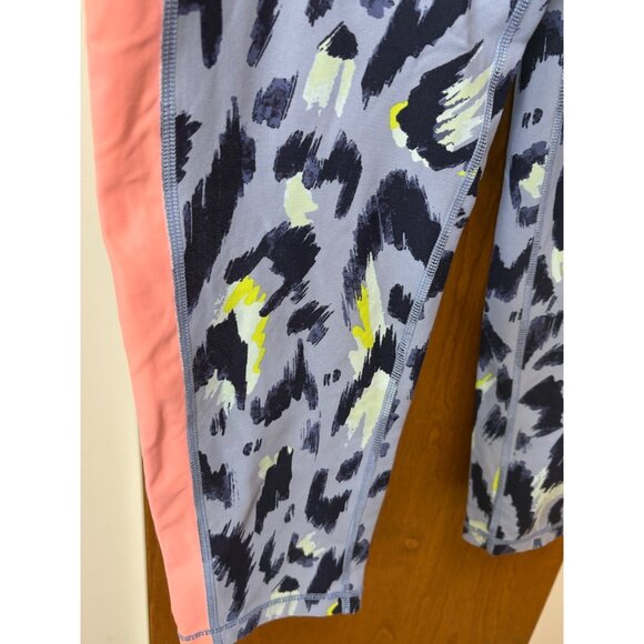 Aerie XL Chill Play Move Blue Leopard Print Cropped Leggings Pink Sides Mob Wife - Picture 6 of 10